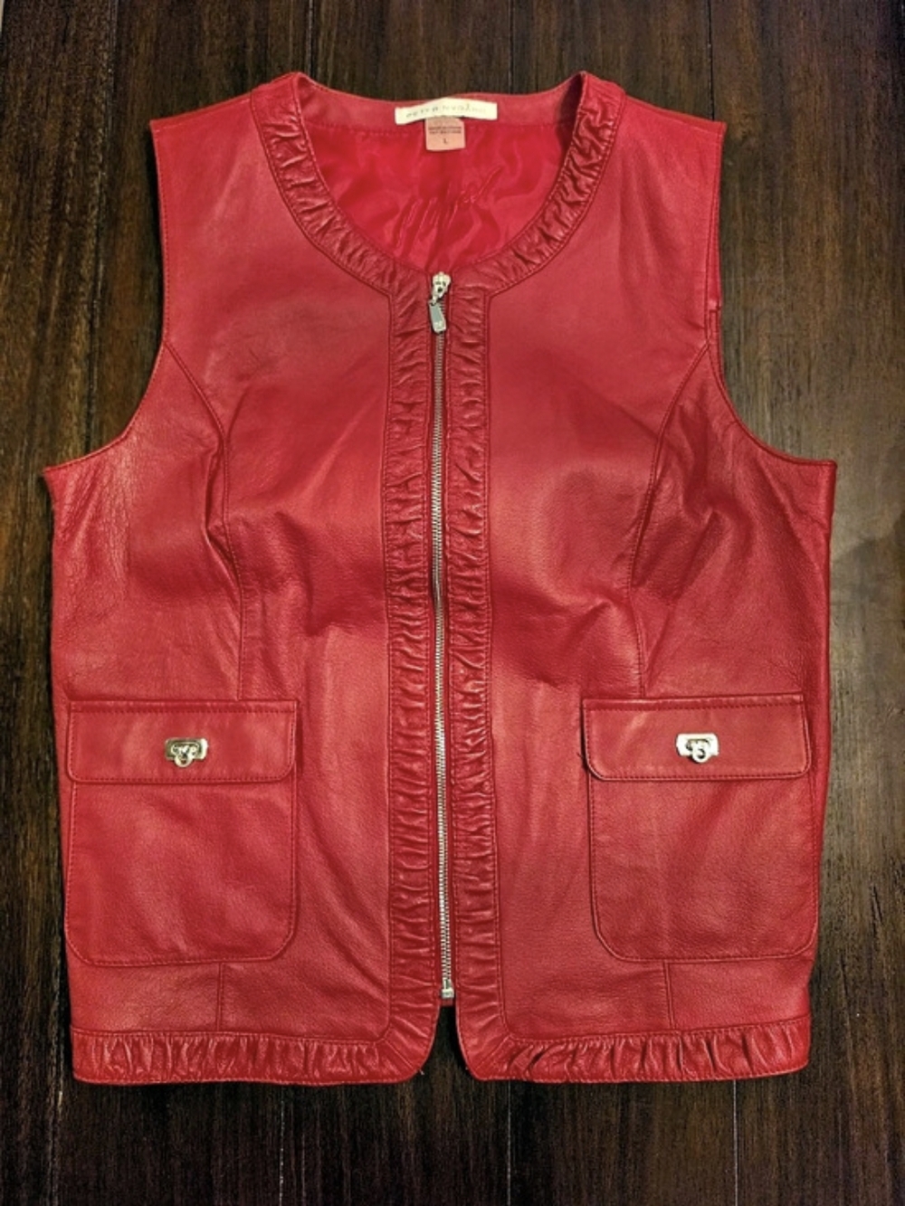 Peter Nygard Red Leather Vest Size Large